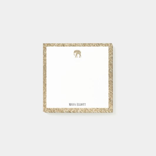Wit op Gouden Faux Glitter Olifant & Rand Post-it® Notes (Voorkant)