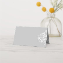 Wit op grijze elegant Damask Blank Place Kaarten