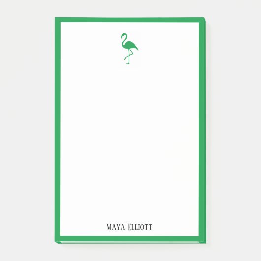 Wit op Heldergroene Flamingo & Rand met Naam Post-it® Notes (Voorkant)