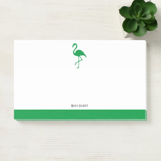 Wit op Heldergroene Flamingo & Rand met Naam Post-it® Notes (Kantoor)