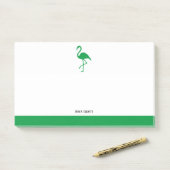 Wit op Heldergroene Flamingo & Rand met Naam Post-it® Notes (Op bureau)