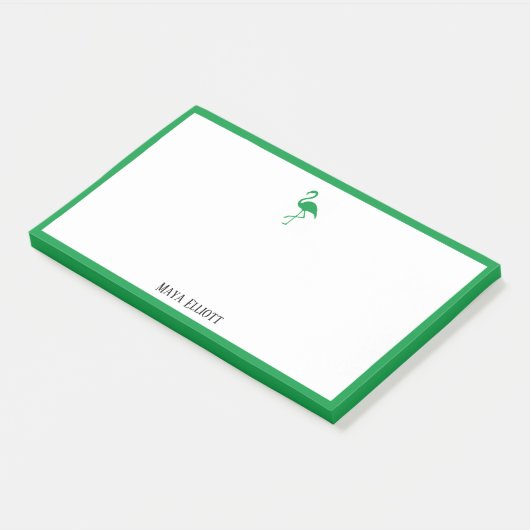 Wit op Heldergroene Flamingo & Rand w / Naam Post-it® Notes (Schuin)