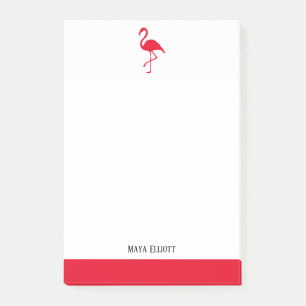 Wit op Helderrode Flamingo & Rand w / Naam Post-it® Notes