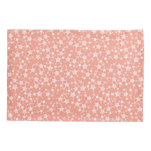 Wit op koraal | Lino Print Stars Patroon Kussensloop (Achterkant-Links)