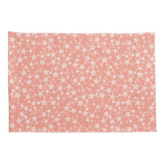 Wit op koraal | Lino Print Stars Patroon Kussensloop (Achterkant-Rechts)