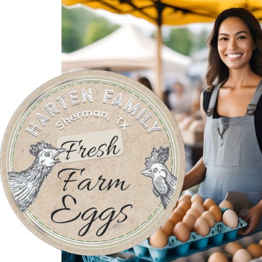 Wit op Kraft Boerderij Hen Haan Ei Karton Vierkante Sticker