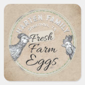Wit op Kraft Boerderij Hen Haan Ei Karton Vierkante Sticker (Voorkant)