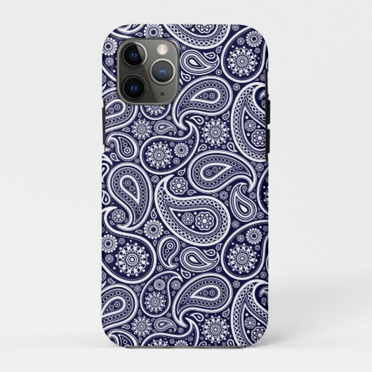 Wit op marineblauw retro paisley patroon Case-Mate iPhone case (Achterkant)