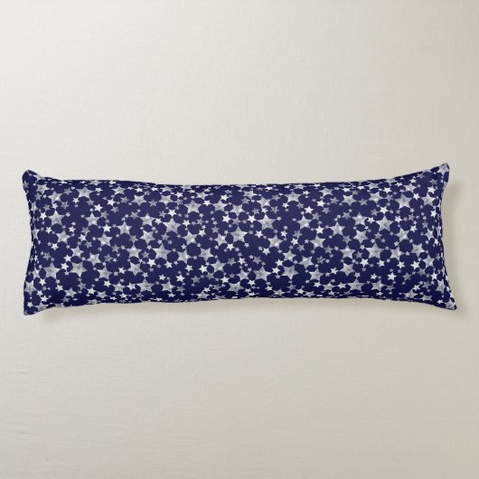 Wit op Midnight Blue | Lino Print Stars Patroon Lichaamskussen (Achterkant)