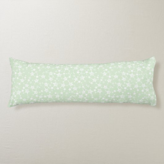 Wit op Mint Green | Lino Print Stars Patroon Lichaamskussen (Voorkant)
