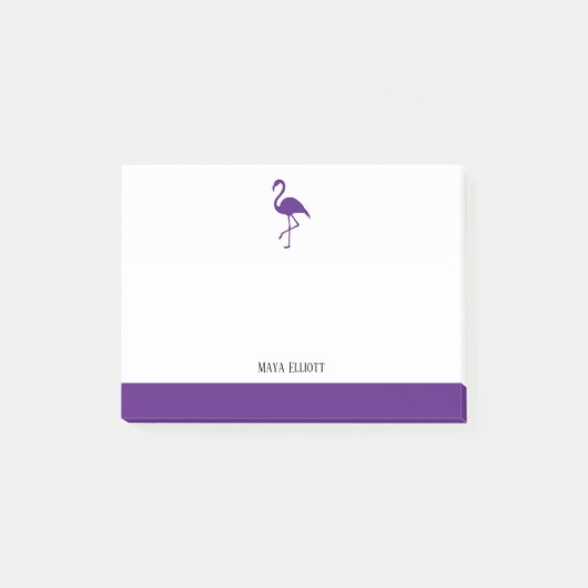 Wit op Paarse Flamingo & Rand met Naam Post-it® Notes (Voorkant)