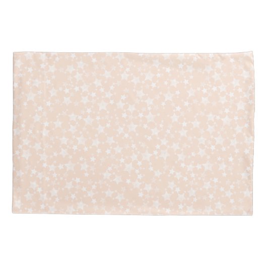 Wit op perzik/abrikoos | Lino Print Stars Patroon Kussensloop (Achterkant-Links)