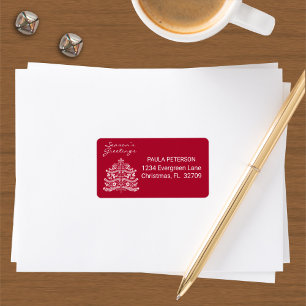 Wit op Rode Scandinavische Nordic Christmas Tree Etiket