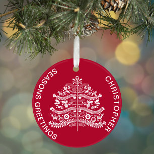 Wit op Rode Scandinavische Nordic Christmas Tree Ornament