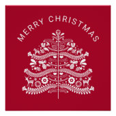 Wit op Rode Scandinavische Nordic Christmas Tree Perfect Poster (Voorkant)
