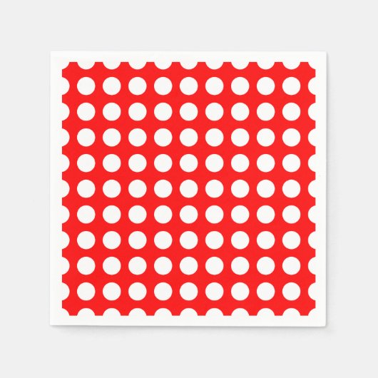 Wit op Rood Groot Horizontaal Polka Dots Papier Servet (Voorkant)