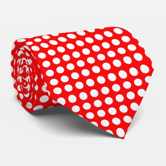 Wit op Rood Grote Grootte Horizontale Polka Dots Stropdas (Opgerold)