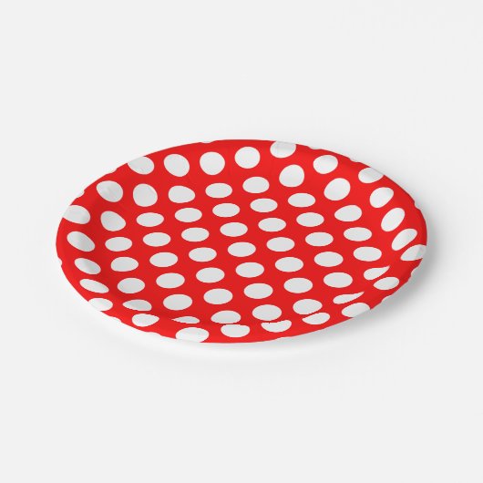 Wit op Rood Grote Grootte Polka Dots Papieren Bordje (Gekanteld)