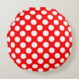 Wit op Rood Grote Grootte Polka Dots Rond Kussen