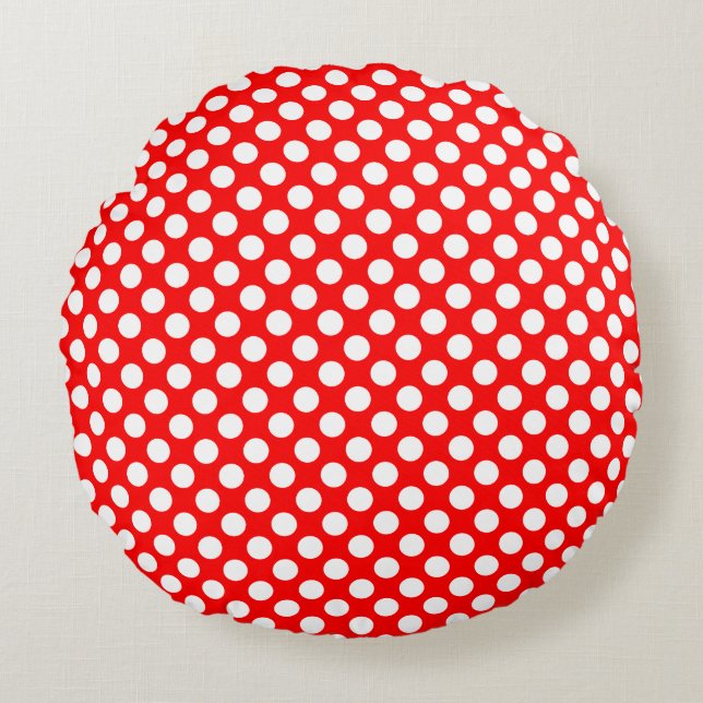 Wit op Rood Medium Size Polka Dots Rond Kussen (Voorkant)