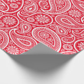 Wit op rood paisleypatroon cadeaupapier (Hoek)