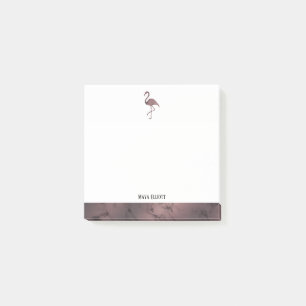 Wit op Roos Gold Marble, Flamingo & Border, Naam Post-it® Notes