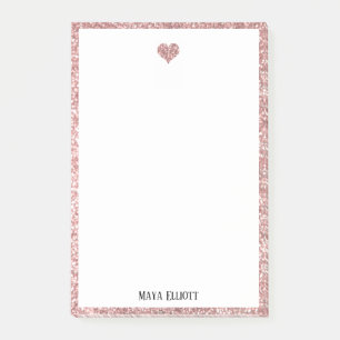 Wit op Roos Gouden Faux Glitter Hart & Rand Post-it® Notes