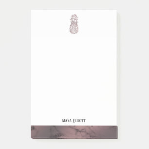 Wit op Roos Gouden Marmeren Ananas & Rand, Naam Post-it® Notes