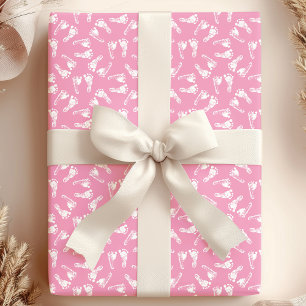 Wit op roze Baby voetafdrukken Baby shower Cadeaupapier