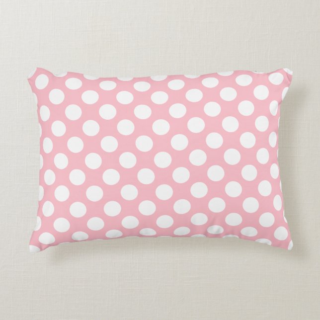Wit op Roze Grote Grootte Polka Dots Accent Kussen (Voorkant)