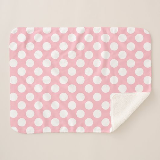 Wit op Roze Grote Grootte Polka Dots Sherpa Deken (Voorkant (horizontaal))