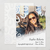 Wit op Wit Bloemen/Pick Graduatie Uitnodiging (Voorkant / Achterkant)