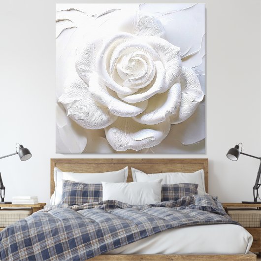 Wit op wit - gebeeldhouwd Roos Canvas Afdruk (Insitu (Slaapkamer))