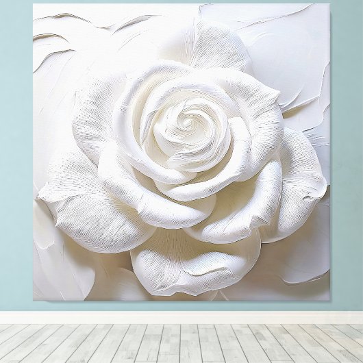 Wit op wit - gebeeldhouwd Roos Canvas Afdruk (Insitu (Houten vloer))