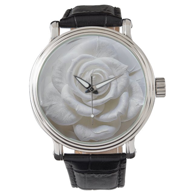 Wit op wit - gebeeldhouwd Roos Horloge (Voorkant)