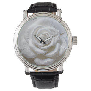Wit Op Wit - Gebeeldhouwde Roos Horloge