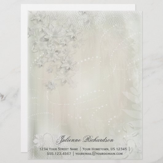 Wit op Witte Bloemen Grunge Letterkop Persoonlijk Briefhoofd (Voorkant / Achterkant)