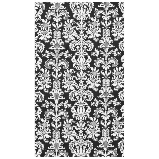 Wit op zwart bloemdamast tafelkleed (Voorkant)