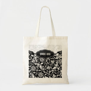 Wit op zwart bloemendamast patroon 2-monogram tote bag