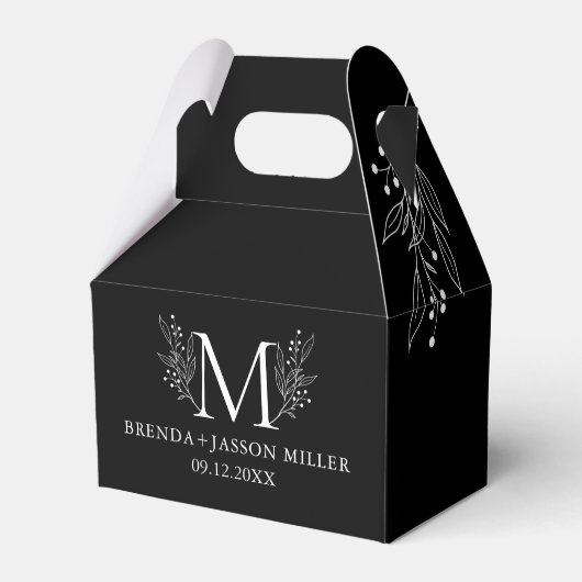 Wit op zwart Elegant monogram pasgetrouwd Bedankdoosjes (Voorkant Zijde)