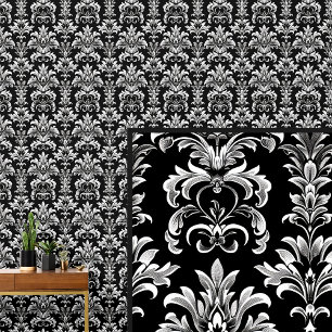 Wit op Zwart Gotisch Damast Elegant Behang