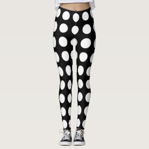 Wit op Zwart Groot Grootte Horizontale Polka Dots Leggings