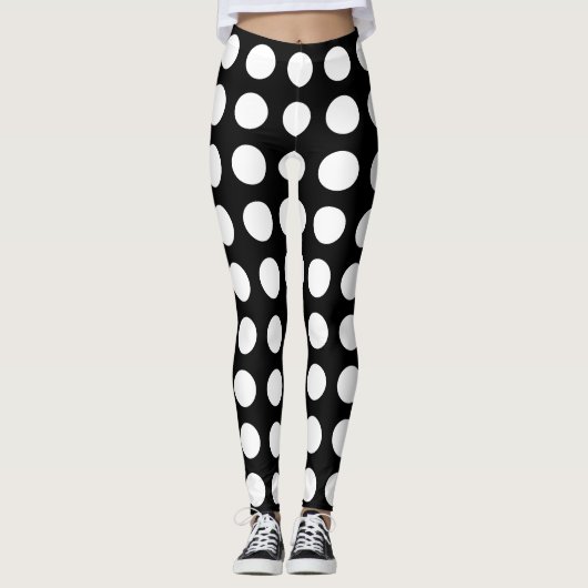 Wit op Zwart Groot Grootte Horizontale Polka Dots Leggings (Voorkant)