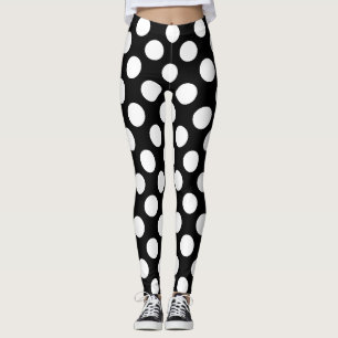 Wit op zwart grote grootte polka stippen leggings
