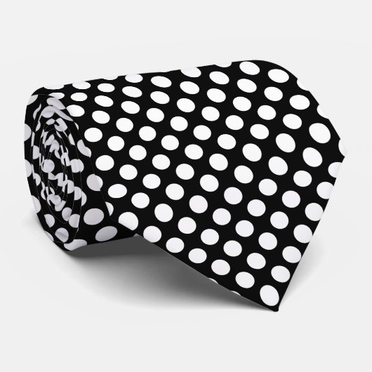 Wit op zwart grote grootte polka stippen stropdas (Opgerold)