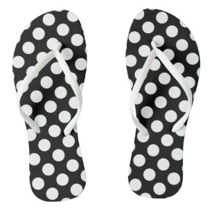 Wit op zwart grote grootte polka stippen teenslippers