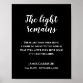 Wit Op Zwart Het Licht Blijft Citaat Herdenking Poster (Voorkant)