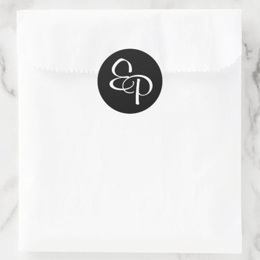Wit op zwart script Monogram Envelope Seal Ronde Sticker (Tas)