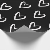 Wit op zwarte handgetekende harten cadeaupapier (Hoek)