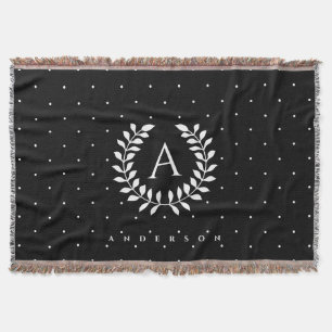 Wit Op Zwarte Lauwerier Monogram Stippenpatroon Deken